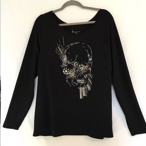 Lane Bryant Skull Sequence Black Long Sleeve Top